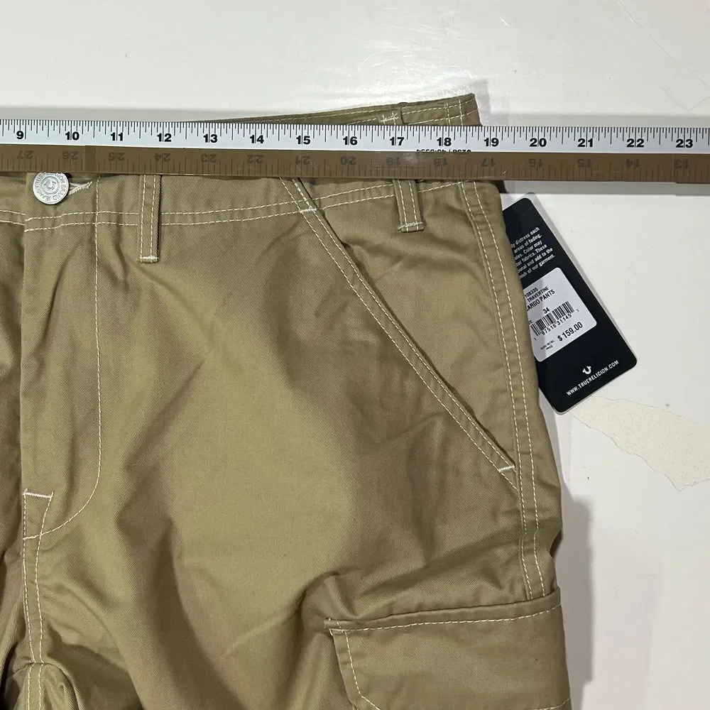 NWT True‎ Religion Khaki Cargo Pants Utility Straight Leg Mens 34